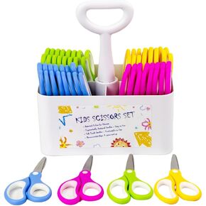 Kids Scissors Set with Classpack Art Caddy Organizer (36 Count Teacher Pack, Rounded-tip, 5.5-inch) - Assorted Colors Blunt-tip School Student Crafting Scissors Supplies GD-043