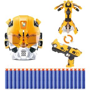 Transform Toys Mask and Foam Blaster 2 in 1 Set for Ages 6 and Up Kids Roleplay Mask Action Figure Shooting Game with 20 Universal Elite Darts for Nerf Guns