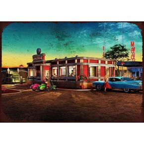 50s American Diner Theme Retro Wall Decor Metal Tin Sign 8x12 Inch Vintage Bar Club Home Restaurant Kitchen Garage Or Gift