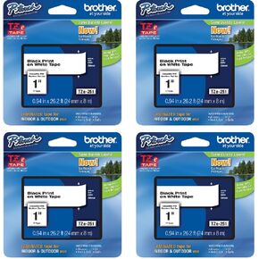 Brother Genuine P-touch 4-Pack TZe-251 Laminated Tape, Black Print on White Standard Adhesive Laminated Tape for P-touch Label Makers, Each Roll is 0.94"/24mm (~ 1") Wide, 26.2 ft. (8M) Long