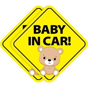 Baby in Car Stickers for Boys & Girls (2-Pack) - Paint-Safe, Removable, Non-Magnetic Baby Safety Stickers for Cars & Windows - Teddy Bear (2 Vinyl Decals)