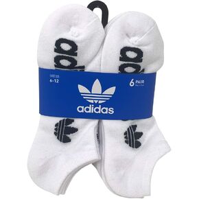 adidas Men's Originals Trefoil 6 Pack No Show Socks, (Shoe Size 6-12) (White)