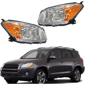 Headlights Replacement for 2009 2010 2011 2012 Toyota RAV4 Clear Chrome Headlights Lamps Front Driver + Passenger Side