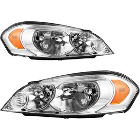 KAX Headlight Assembly, Chrome Headlights Compatible with Impala 2006-2013,Impala Limited 2014-2016,Monte Carlo 2006-2007,Amber Reflector Color Clear Lens Color