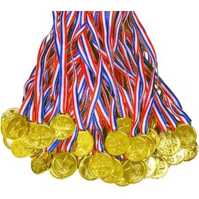 100 Pieces Gold Medals for Kids Medals for Awards Plastic Winner Award Medals for Sports, Competition, Talent Show, Spelling Bee Birthday Party Favors Gifts