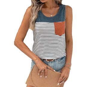 SOLY HUX Women's Striped Color Block Tank Top Sleeveless Scoop Neck Pocket Summer Tops