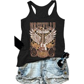 Women Racerback Tank Tops Vintage Rock Band Tanks Funny Country Music Shirts Summer Vacation Beach Graphic Tank Tops