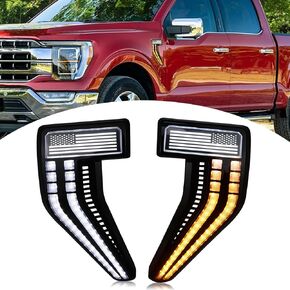 LED Front Fender Side Marker Lamp Fit For Ford F-150 2020 2021 2022 2023 Amber Sequential Turn Signal White Daytime Running Light Fog Lamp