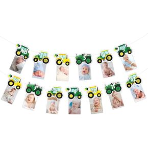 Tractor 1st Birthday Decorations, Tractor First Birthday Photo Banner from Newborn to 12 Months for Farm Tractor Birthday Party Supplies