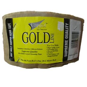 Gold Line Carpet Tape | Hot Melt Carpet Seam Tape | Smokeless & Odorless Silicone Release | For Use in High Traffic Areas | 66 Foot Roll