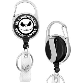 Badge Reels Holder Retractable Keychain Heavy Duty with ID Clip for Key Card Name Tag Funny Cartoon Skull Nurse Work Office Key Retractor Leash Black Metal Carabiner Belt Clip ZJK562