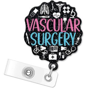 Vascular Surgery Retractable Black Glitter Badge Reel with Alligator Clip, Funny Medical Tools ID Card Badge Holder Gift for Nurses Doctors Surgeon Orthopedist Physical Therapist