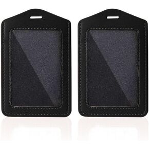 Larpur Pack of 2 ID Badge Holders, Horizontal Leather Card Case with Clear ID Window, Black - Double Sided Clear, Work Badge Holder for Office, Hospital, Exhibition, School