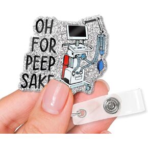 Oh for Peep Sake Funny Glitter Badge Reels, Funny Ventilator Badge Clip Gift for Nurses, Christmas Birthday Graduation Gift for Doctor Nurse RN Respiratory Physician NICU Nurse MD