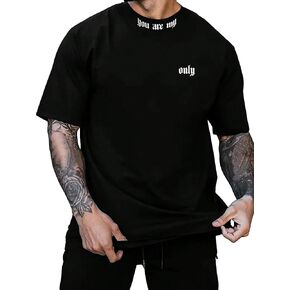 SOLY HUX Men's Letter Graphic Tee Mock Neck T Shirts Short Sleeve Summer Tops
