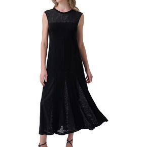 Women's Summer Sleeveless Maxi Dress Lace Crew Neck Long Flowy Formal Dresses Elastic Knit A-Line Sundress
