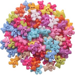 YAKA200 Pcs Mixed Bear Plastic Buttons 2 Hole Baby Sewing DIY Crafts Children's Manual Button Painting, DIY Handmade Ornament