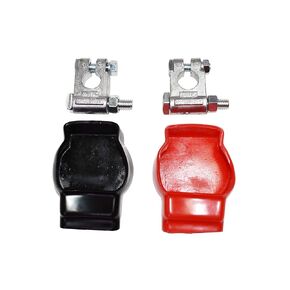 A-Team Performance - Car Battery Terminal Connectors Military Spec Top Post Kit Auto Parts — Positive and Negative Cable Red and Black Covers — 3/8-Inch Bolt, 4-Piece Set