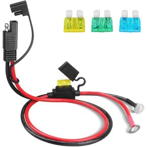 SAE Battery Connector, 10 Gauge Wire SAE to Ring Terminal Cable with 15A 20A 30A Protection Fuse, 2-Pin SAE Quick Disconnect Battery Terminal Extension Cable for Motorcycle RVs Boats etc- 4Ft