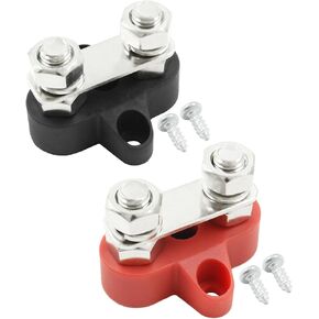 2PCS 12V 200A Battery Battery Power Distribution Terminal Block Set, 5/16" Bus Bar Positive Negative Busbar, M8 Dual Studs Junction Block Post for Auto Marine RV Car Boat
