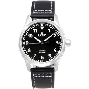 ساعة RATIO Pilot Style Watch بحزام جلدي وعرض تناظري وكريستال ياقوتي ياباني أوتوماتيكي 200 متر مقاومة للماء كاجوال لباس رسمي للرجال in Kuwait