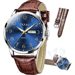 Watch Men,Big Face Watch for Men,Leather Band Men Watches,Classic Watch Men,Date Day Watch Men,Analog Watch Men,Waterproof Watch,Mens Wrist Watch,Relojes para Hombres Blue/Gray/White/Black Dial