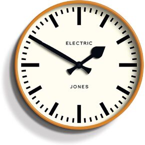 JONES CLOCKS® Tiger Round Wall Clock - Round Clock - Modern Clock - Designer Wall Clock - Kitchen Clock - Living Room Clock - Office Clock - Easy to Read Dial - Retro Design - (Orange)