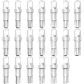 20 Pack T5 Wedge 1 LED Car Auto Dashboard Gauge Side Light Bulb Lamp 37 58 70 73 74 White 12V