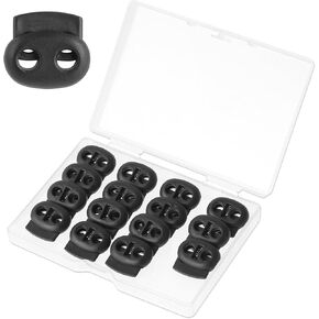 Plastic Cord Locks for Drawstrings, 15 Pcs Black Toggle Draw String Clip, Elastic Shoe Lace Tie Locks Double Hole Slider for Drawstrings Paracord Caps Cord Stopper Drawstring Lock