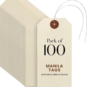 Blank Manila Shipping Tags Set of 50, Size #1, 9pt Paper Cardstock Hang Tag Label with Reinforced Eyelets, 2 3/4"x1 3/8" (No Attachments)