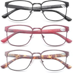 3-Pack Reading Glasses for Men Women, Blue Light Blocking Reading Glasses Metal Readers