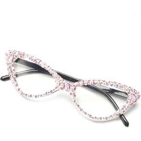 bullabulling Cat Eye Sparkling Rhinestone Reading Glasses for Women Crystal Eyewear Frames Female Trendy bling Diamond Reader
