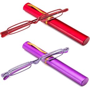 2 Pack Mini Slim Reading Glasses Spring Hinge Metal Reading Aid Unisex Visual Aid with Case