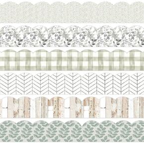Whaline 69Ft Farmhouse Bulletin Board Borders 6 Designs Watercolor Decoration Borders Green Leaves Trim Border Bulletin Board Stickers for School Classroom Office Party Decoration