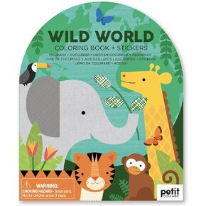 PETIT COLLAGE Wild World Coloring Book with Stickers, 1 EA