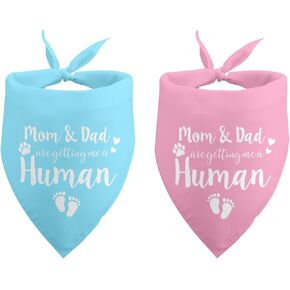 Pregnancy Announcement Gifts for Family 2 Pack Mom & Dad are Getting Me a Human Dog Bandana Gender Reveal Gifts Baby Announcement Photo Prop Pet Accessories for Dog Lovers Owner Gift