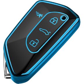 Tukellen for Volkswagen Key Fob Cover, Premium Soft TPU Full Protection Key Fob Case VW ID4 ID3 MK8 Golf GTI Skoda Octavia Smart Keyless Fob Remote Key (Blue)