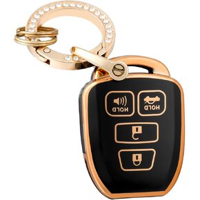 OFFCURVE Key Fob Cover for with Keychain Toyota, Car Key Case for Toyota Corolla 2014 2015 2016 2017 2018 2019 Camry 2014-2017 Tacoma 2016-2018 Car Smart Key Accessories Holder Protector, Black Gold
