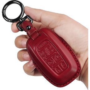 Tukellen for Chrysler Leather Key Fob Cover with Keychain Key Shell Case Compatible with Chrysler Pacifica 2017-2023 （6-7-Button (Brown)