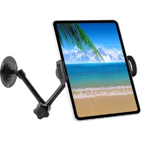 Drill Base Tablet Wall Mount Holder for 7"~12.9" iPad/Galaxy Tabs/Google Nexus7-11/Fire HD/e-Reader/LED Clock/iPhone/Smartphone,360°Rotation Aluminum Alloy Magic Arm and Adjustable Clip
