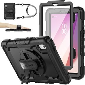 SEYMAC stock Case for Lenovo Tab M9 (TB-310FU) 2023 with Screen Protector, Drop-Proof Protection Case with 360° Rotating Stand &Strap [Pen Holder] Case for Lenovo Tab M9 9'' (Black)