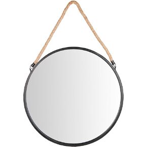 Danya B. SE001 مرآة حائط دائرية معدنية سوداء مزخرفة بإطار مقاس 20 بوصة مع حبل معلق - مرآة ريفية، مرآة معلقة in Kuwait