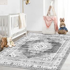Boho Area Rug 2x3 Entryway Rug: Small Washable Non-Slip Rugs Soft Chenille Print Rug Low-Pile Indoor Doormat Vintage Carpet for Dining Table Kitchen Hallway Bedroom(BeigeBrown, 2'x3')