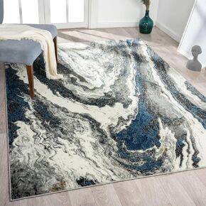 LUXE WEAVERS Abstract Wavy Marble Swirl Blue 5x7 Area Rug