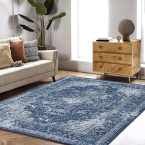 Small Area Rug 2x3 Washable Entryway Doormat Vintage Area Rug Boho Distressed Rug Indoor Floor Carpet Accent Rug for Living Room Bedroom Kitchen, Blue in Kuwait