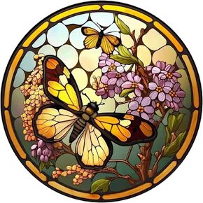 FHBUBPUP Diamond Painting Kits for Adults, Butterfly Diamond Art Kits, Full Drill Round Gem Art, DIY Stained Glass Flower Paint with Diamonds Crafts for Home Wall Decoration Gifts 12x12inch