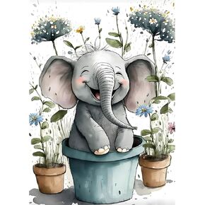MXJSUA Happy Cute Baby Elephant Diamond Art Painting Kits for Adults, Full Drill Diamond Dots Paintings, Round 5D Paint with Diamonds Picture Gem Art Painting Kits DIY Crafts Kits 12x16 Inch in Saudi Arabia