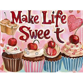 MaiYiYi Cupcake Diamond Painting Art DIY 5D Diamond Painting Make Life Sweet Dessert الماس اللوحة الكريستال الماس مجموعة اللوحة الماس الفراولة للبالغين ديكور الحائط (40 × 30 سم) in Kuwait