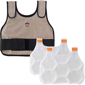 Cooling Vest with 2 Ice Packs, Instant Cooling Relief, Flexible Design, Ergodyne Chill Its 6230,Khaki,L/XL