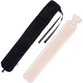 HomeTop Premium 2.25 Liters Rubber Hot Water Bottle w/Soft Merbau Corduroy Silk Ribbon Cover(Black/White)